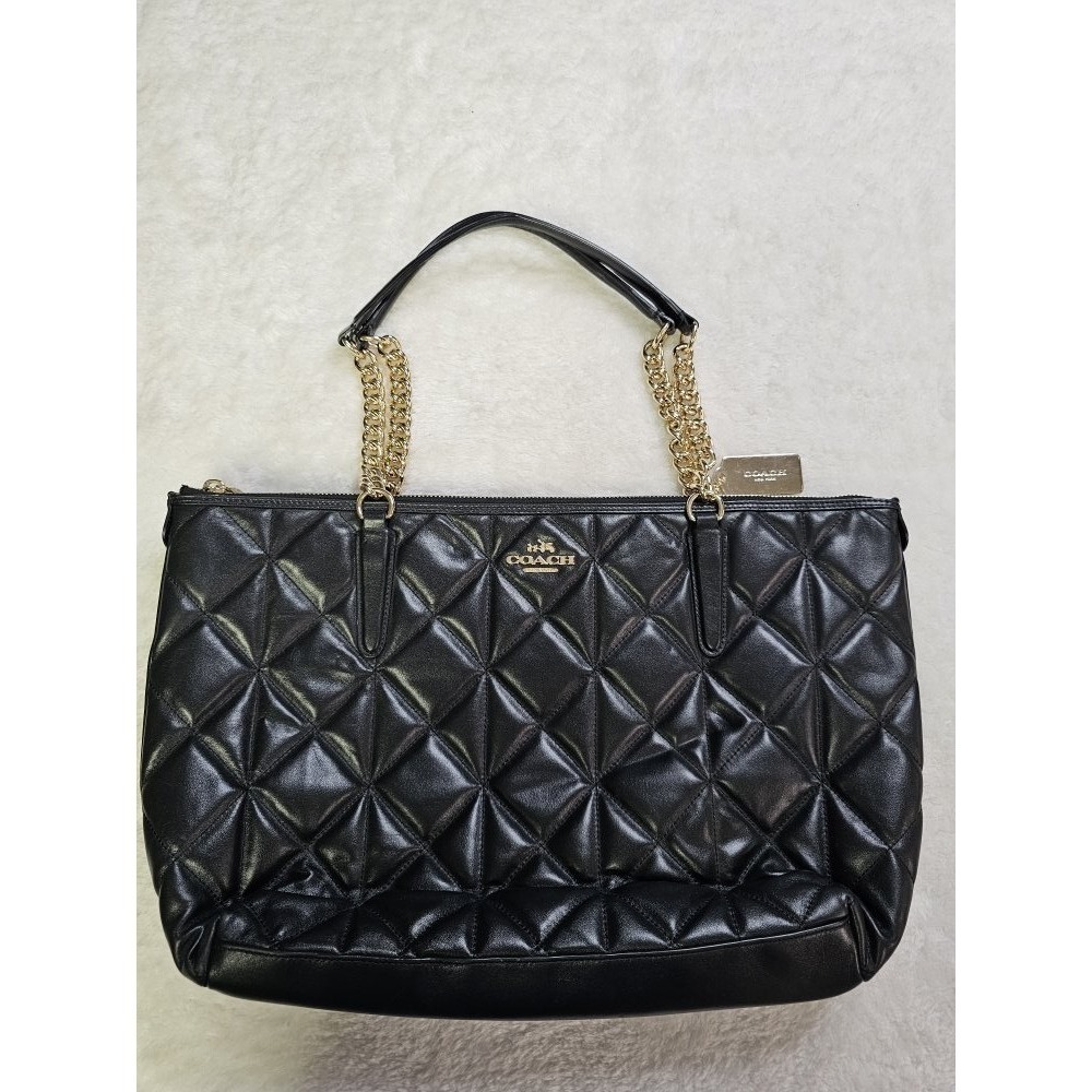 Coach Ava Chain Tote Black Quilted Leather Gold Tone Chain Handles
